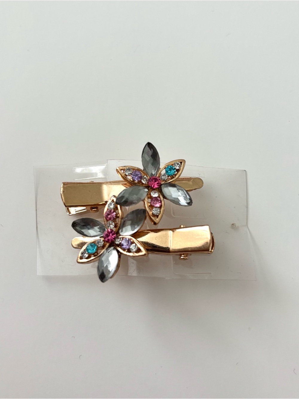 Gold flower hair clips with rhinestones